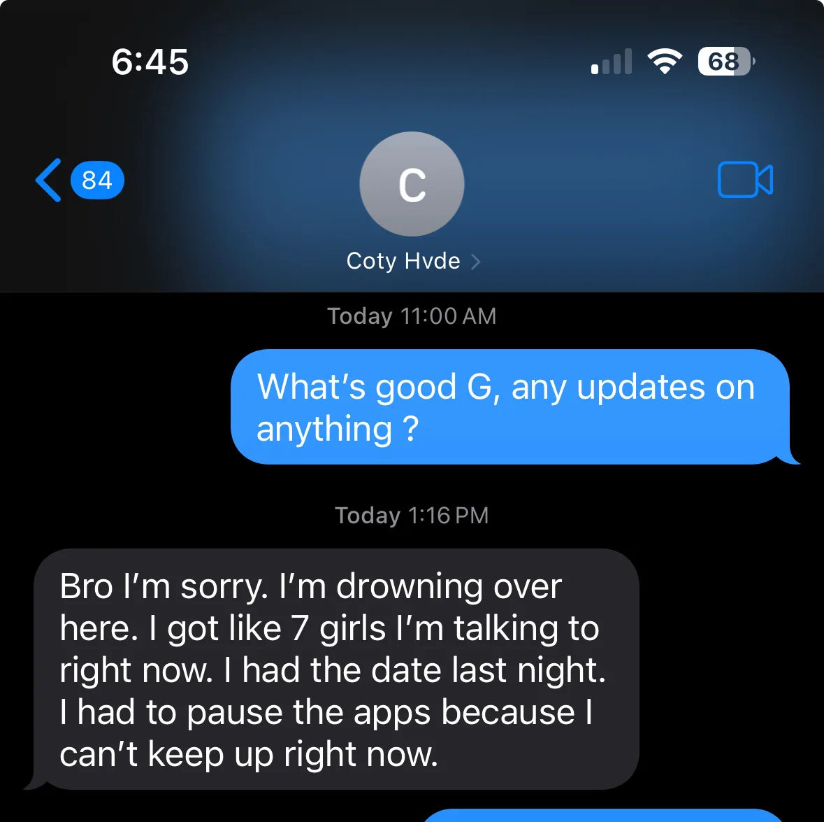 Dating coaching client result 9: real text conversation screenshot