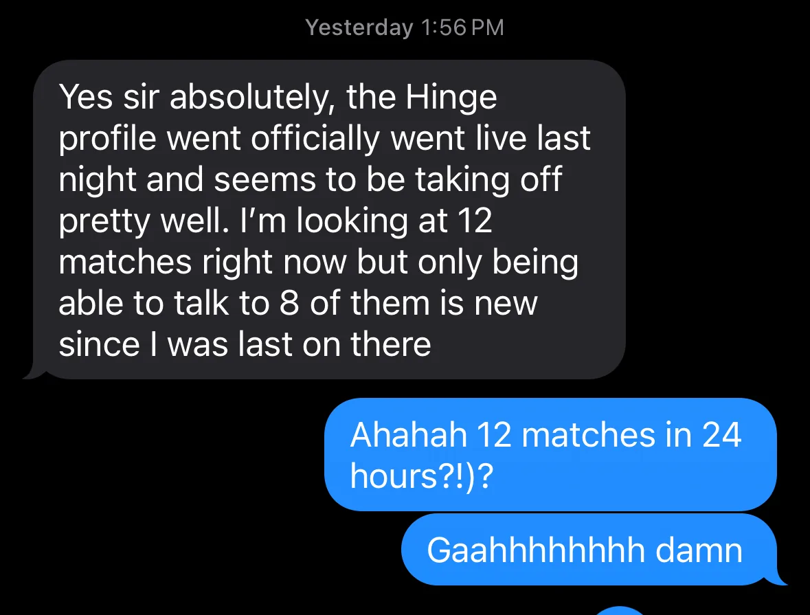 Dating coaching client result 10: real text conversation screenshot