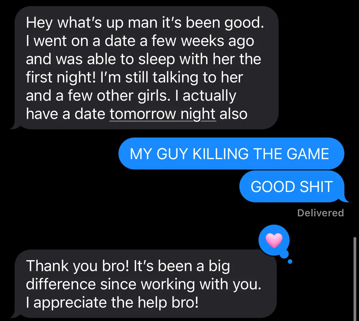 Dating coaching client result 7: real text conversation screenshot